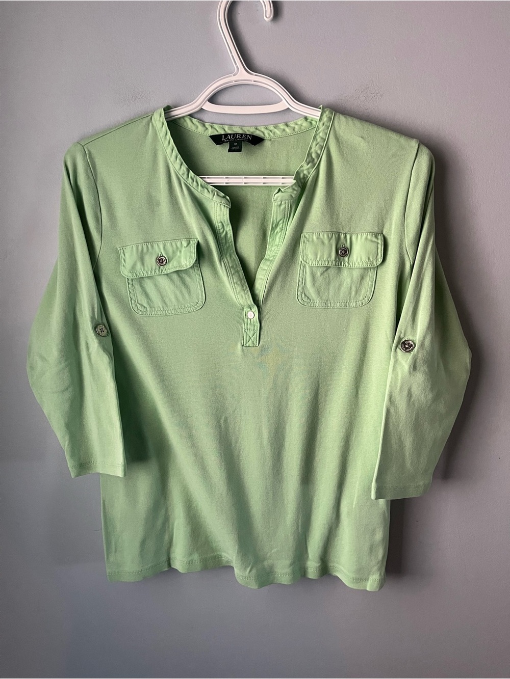 ✨ 3/$30 Lauren Ralph Lauren Mint Green 100% Cotton 3/4 Sleeve Top Size M